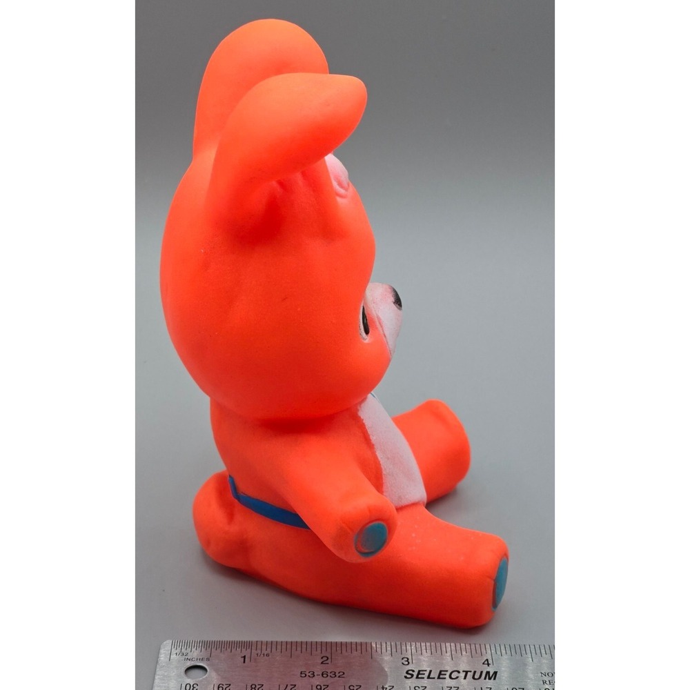 Vintage Soft Rubber Toy Bunny Squeak Toy Orange Japan 1960s - Picture 2 of 6
